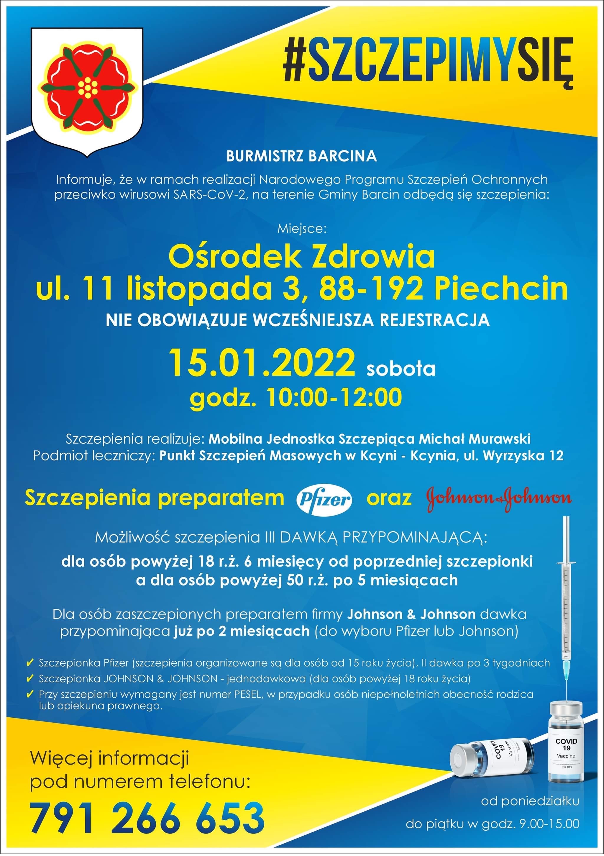Plakat promujący szczepienia w Piechcinie