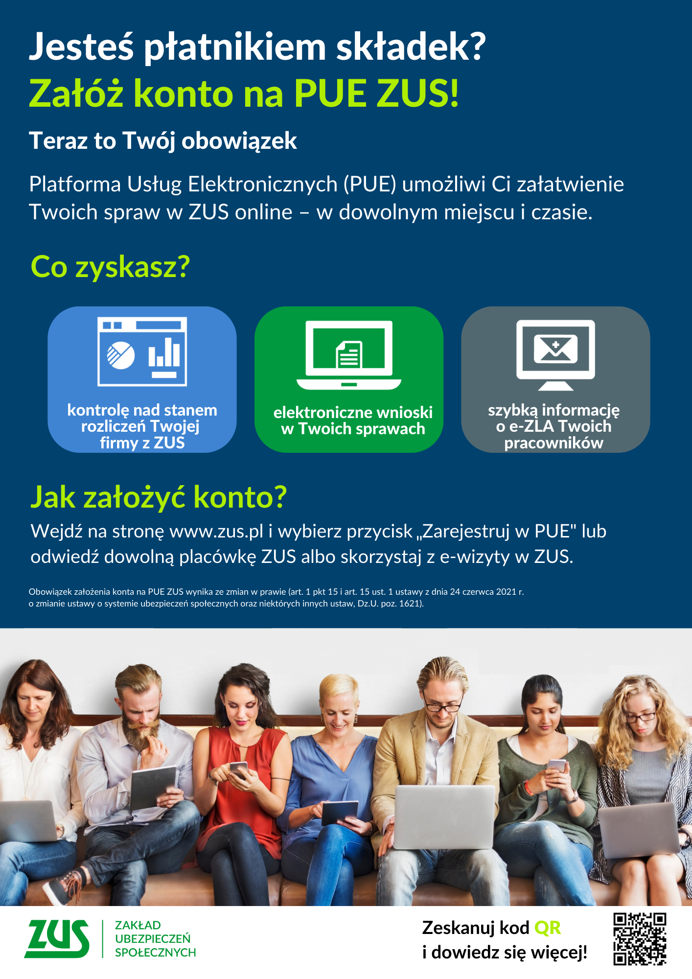 Plakat promujący Platformę Usług Elektronicznych Zakładu Ubezpieczeń Społecznych